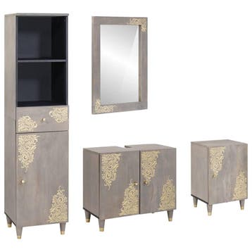 vidaXL Badkamerkastenset 4 st Grijs Massief Mango Hout, Verzenden, Nieuw, Overige typen