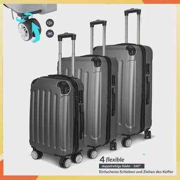 3-delige Trolley Koffer Set Donkergrijs - Lichtgewicht ABS,, Verzenden, Nieuw