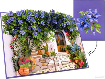 Pop-up Kaart Bloeiende Clematis & Mediterrane Binnenplaat..., Verzenden, Nieuw