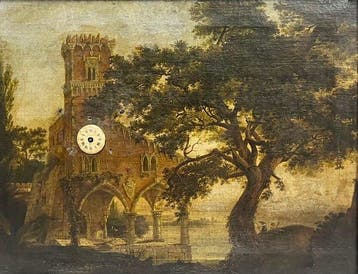 Scuola europea (XIX) - Romantic Capriccio with Gothic Tower