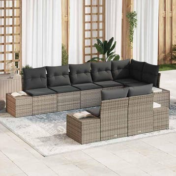 vidaXL Tuinbankenset 8 st Grijs Poly riet, Verzenden, Nieuw, Rotan, 8 zitplaatsen