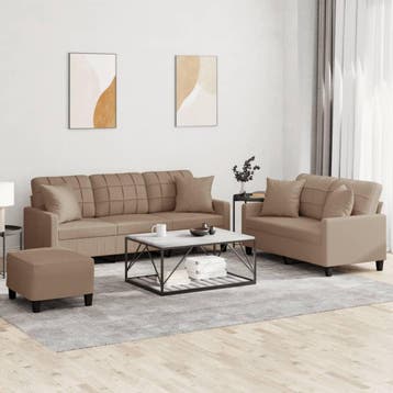 vidaXL 3-delige Loungeset met kussens kunstleer, Verzenden, Nieuw, Leer, Minder dan 150 cm