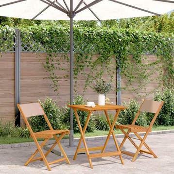 vidaXL 3-delige Bistroset stof en massief hout taupe, Verzenden, Nieuw, Hardhout