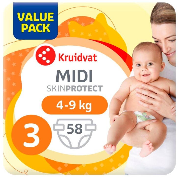 Kruidvat 3 Midi Luiers Valuepack, Kinderen en Baby's, Overige Kinderen en Baby's, Nieuw, Verzenden