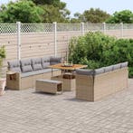 vidaXL Tuin Sofa Set met kussen 11 pcs Beige Poly riet, Verzenden, Nieuw, Rotan, Meer dan 8 zitplaatsen