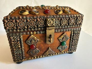 Sieradendoos - Hout - Antieke kist, inlays