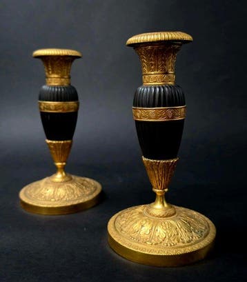 Kandelaar (2) - brons verguld - Emprie rond 1820