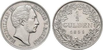 1/2 Gulden 1859 Bayern Maximilian Ii Joseph 1848-1864, Verzenden