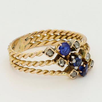 Ring - 19.2 kt. Geel goud Saffier - Diamant/Natuurlijk, Nieuw