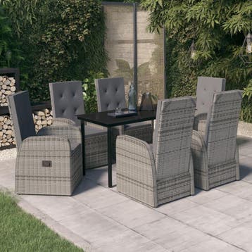 vidaXL 7-delige Tuinset met kussens grijs, Verzenden, Nieuw, 6 zitplaatsen, Tuinset