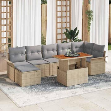 vidaXL Tuin Sofa Set met opslag 8 pcs Beige Poly riet, Verzenden, Nieuw, Rotan, 8 zitplaatsen
