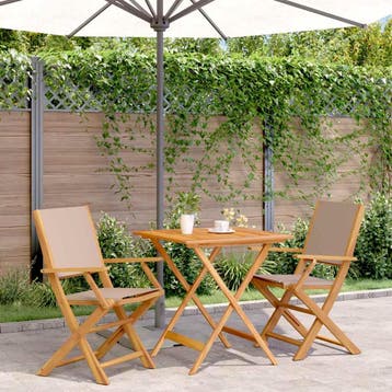 vidaXL 3-delige Bistroset stof en massief hout taupe, Verzenden, Nieuw, Hardhout