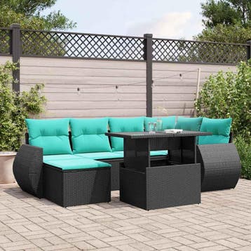 vidaXL 7-delige tuinbankset met kussens van zwart polyrotan, Verzenden, Nieuw