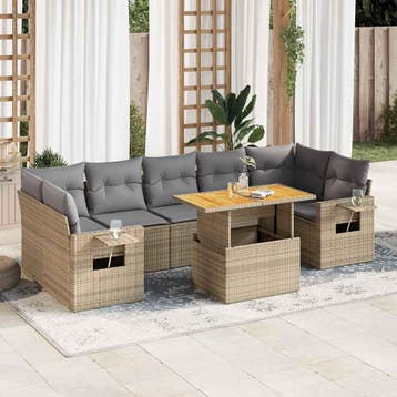 vidaXL 8-delige Loungeset met kussens poly rattan beige, Verzenden, Nieuw, Loungeset