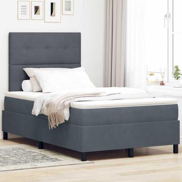 vidaXL Boxspringbed met hoofdeinde Donkergrijs 120 x 200 cm, Verzenden, Nieuw, Grijs, Stof