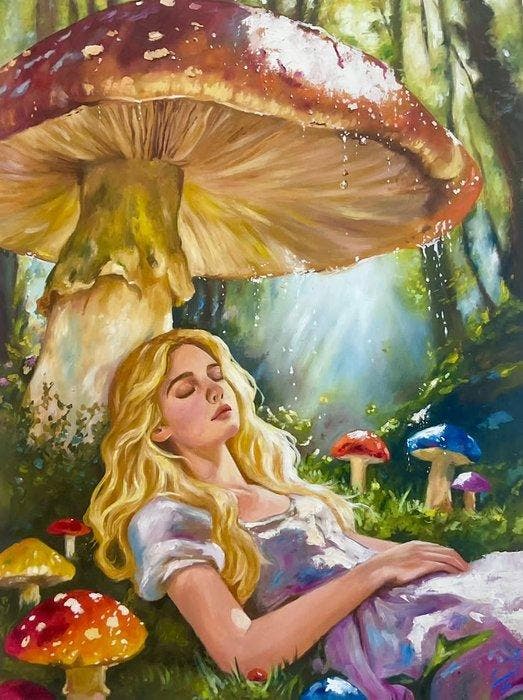 Ernest M. - Alicia en el País de los Champiñones, Antiek en Kunst, Kunst | Schilderijen | Modern