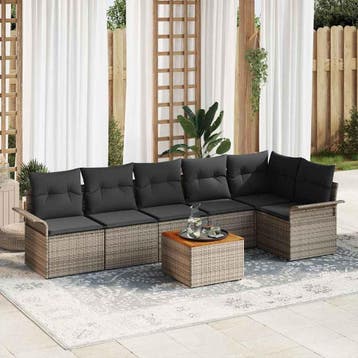 vidaXL Tuinbankenset 7 st 6-Aantal zitplaatsen Grijs poly, Verzenden, Nieuw, Rotan, 7 zitplaatsen
