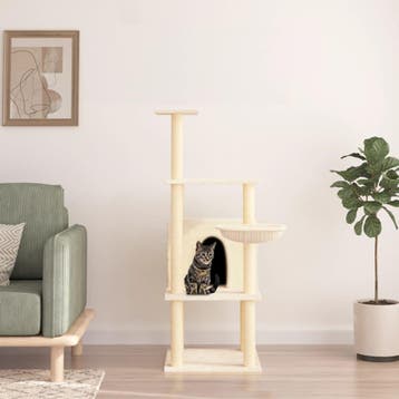 vidaXL Kattenmeubel met sisal krabpalen 132 cm crèmekleurig, Verzenden, Nieuw