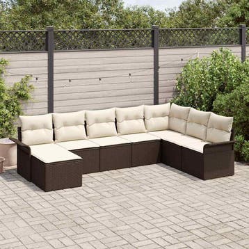 vidaXL Tuin Sofa Set met kussen 8 pcs Bruin poly rattan, Verzenden, Nieuw, Rotan, 8 zitplaatsen