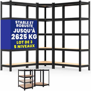Stellingkast en hoekrekken set van 3 Zwart 875kg per stuk, Verzenden