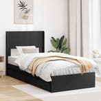 vidaXL Bedframe met opbergruimte en hoofdbord Zwart 90 x 190, Verzenden, Nieuw, Zwart, Hout