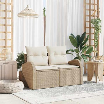 vidaXL Tuinbank met kussen Beige 124 x 62 x 69cm poly rattan, Verzenden, Nieuw, Rotan