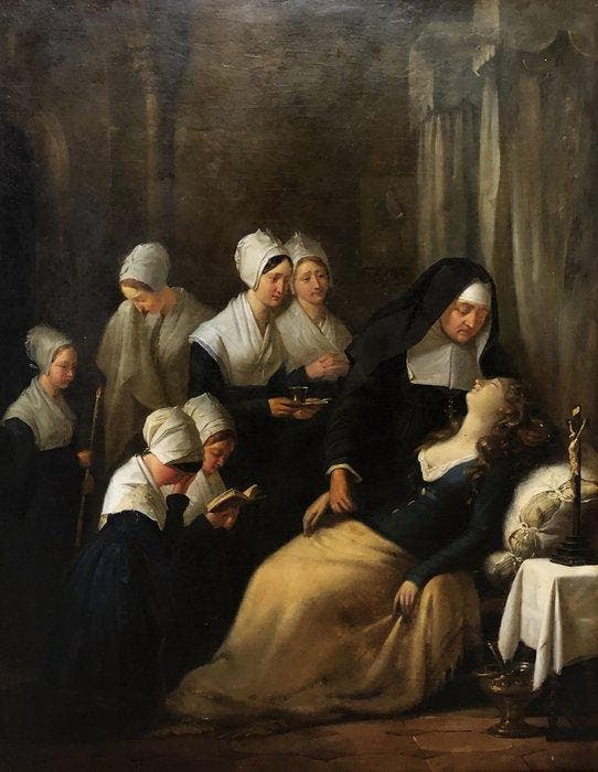 Edouard H. T. Pingret (1788-1875) - The Death of a Young, Antiek en Kunst, Kunst | Schilderijen | Klassiek