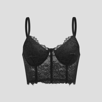 Zwarte kanten crop top met korsetdetails - Elegant en sexy l, Verzenden