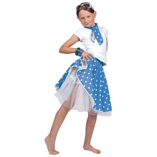 Blauwe rock n roll rokje met stippen voor meisjes - Jaren .., Kinderen en Baby's, Carnavalskleding en Verkleedspullen, Ophalen of Verzenden