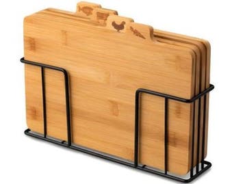 Veiling - 4 Delige bamboe snijplanken set met standaard, Nieuw