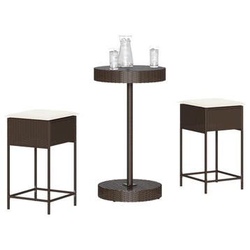 vidaXL 3-delige Tuinbarset met kussens poly rattan bruin, Tuin en Terras, Tuinsets en Loungesets, Verzenden, Nieuw, 2 zitplaatsen