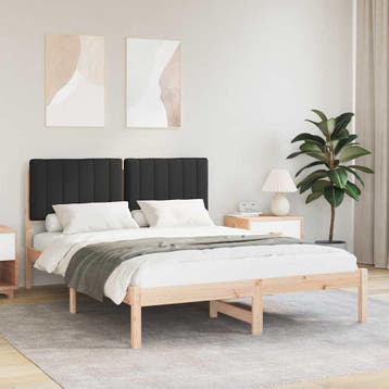 vidaXL Bedframe met Gevoerd Hoofdgedeelte Zwart 135 x 190 cm, Verzenden, Zwart, Nieuw, Twijfelaar