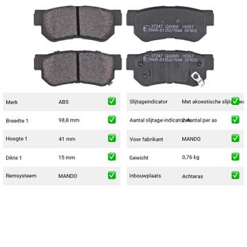 Remblokken Kia Opirus 3.5 Achteras - ABS Remblokken 37247, Verzenden, Nieuw, Kia