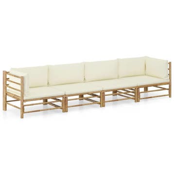 vidaXL 4-delige Loungeset met crèmewitte kussens bamboe, Verzenden, Nieuw, Hout, Loungeset