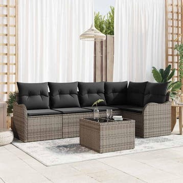 vidaXL Tuin Sofa Set met opslag 6 pcs Grijs poly rattan, Verzenden, Nieuw, Rotan, 6 zitplaatsen