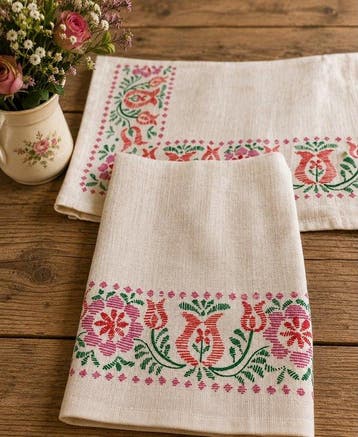 Asciugamani fine 800’ ricamo a mano in puro lino - Handdoek