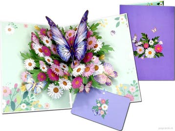 Vrolijke Margrieten met Prachtige Vlinders pop-up kaart, Verzenden, Nieuw