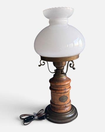 Lamp - Hout, Messing, Glas - Vintage tafellamp