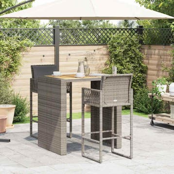vidaXL 3-delige Tuinbarset met kussens poly rattan acacia, Verzenden, Nieuw, 2 zitplaatsen