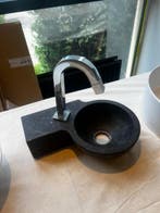 Hardstenen fontein 34x24 cm – compact natuursteen voor toile, Nieuw, 25 tot 50 cm, Minder dan 50 cm, Wasbak of Wastafel