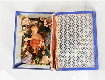 Relikwie - Glas, Hout - 1850-1900 - Scarabattola met Jezus