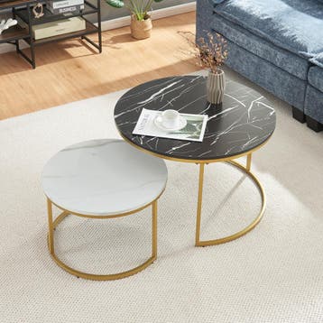 Salontafel Christchurch rond set van 2 marmer zwart wit en g, Verzenden, Nieuw