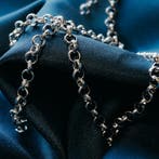 Zilveren jasseron schakelketting., Sieraden, Tassen en Uiterlijk, Kettingen, Ophalen of Verzenden, Gebruikt, Overige kleuren, Zilver