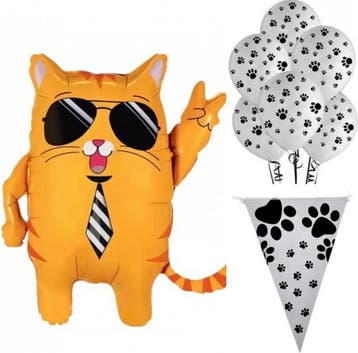 Katten party decoratie set XL 62-delig zwart-wit, Verzenden, Nieuw