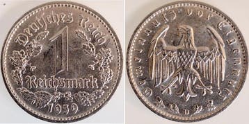 Duitsland 1 Reichsmark 1939 D J 354 Lichtenrader Praegung !, Verzenden