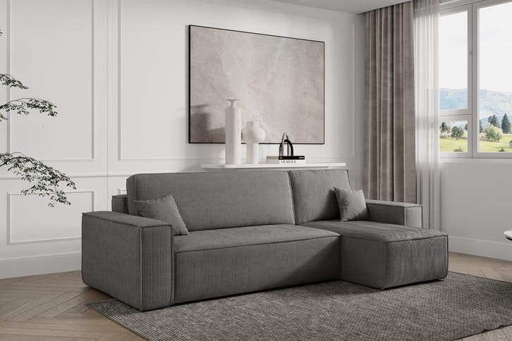 Hoekbank Ribstof Karlo Taupe | Universeel | €449,-, Huis en Inrichting, Banken | Bankstellen, 200 tot 250 cm, 100 tot 125 cm, Hoekbank