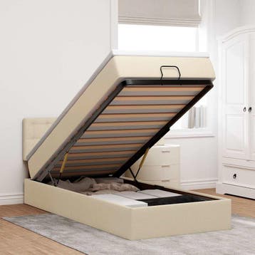 vidaXL Bed poef met matras en LEDs 90x200 cm stof, 90 cm, Eenpersoons, Verzenden, Nieuw