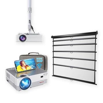 LCD Mini Beamer met 221cm breed projectiescherm en beugel, LED, Nieuw, Ophalen of Verzenden, Full HD (1080)