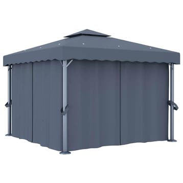 vidaXL Prieel met gordijn 3x3 m aluminium antraciet, Verzenden, Nieuw