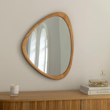 Wandspiegel ORGANIC 65 cm massief hout eikenhoutlook - 48246, Huis en Inrichting, Woonaccessoires | Spiegels, Ophalen of Verzenden